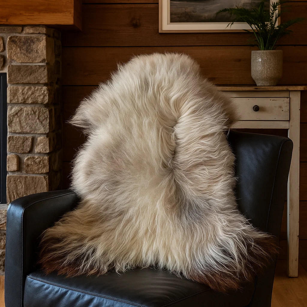 SCHAFFELL Ganzes Island Lammfell Langhaarig Cremeweiß/Braune Spitzen, ca. 140 cm - Creme/Weiß, Fell (70/140cm) - Provellus