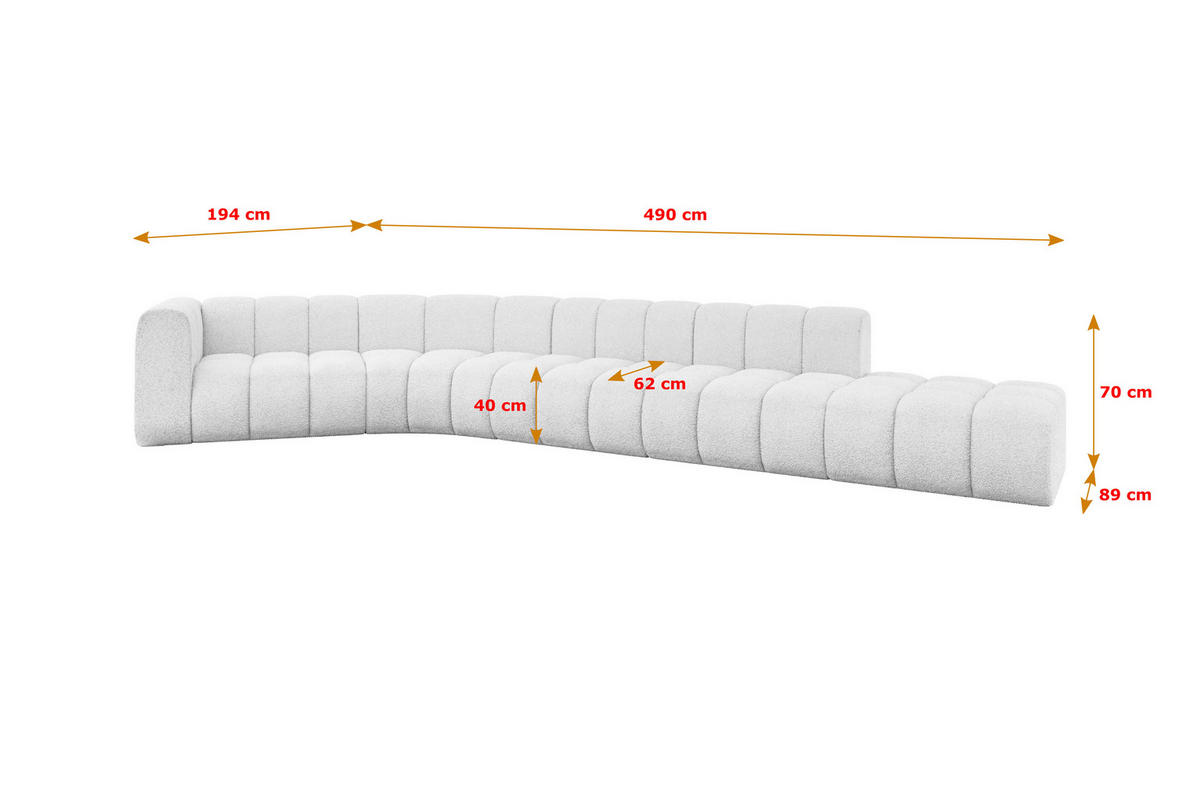 ECKSOFA modulares Sofa Tilmo-L2 - 490x194x70 cm Weiß - Weiß, Holzwerkstoff/Textil (490/194cm) - ALTDECOR