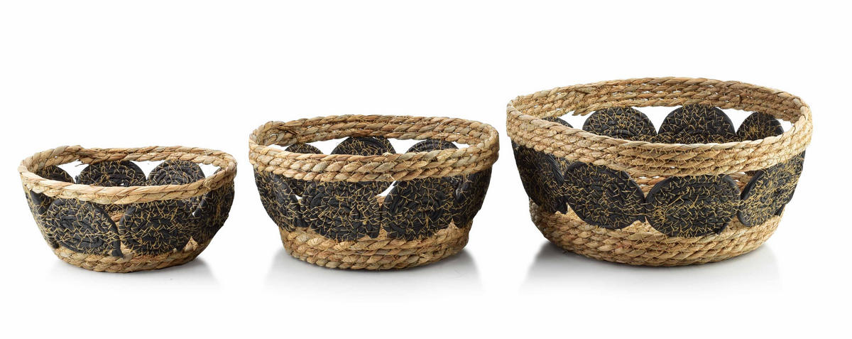KORB Bali 3er Set grau 30/30/15 cm Seegras - Schwarz, Naturmaterialien/Kunststoff (30/15/30cm) - Mondex