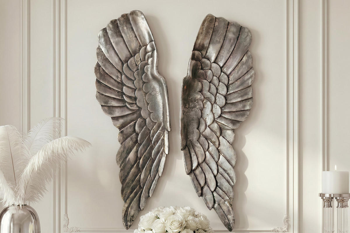WANDDEKORATION FALLEN ANGEL Metall Silber 200 cm - Silberfarben, Metall (20/65/5cm) - riess-ambiente