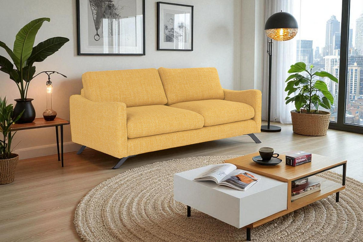 SOFA CLOUD mit schwarz Metallbeinen, Gelb - Gelb, Textil (235/98/107cm) - KS Home Concept