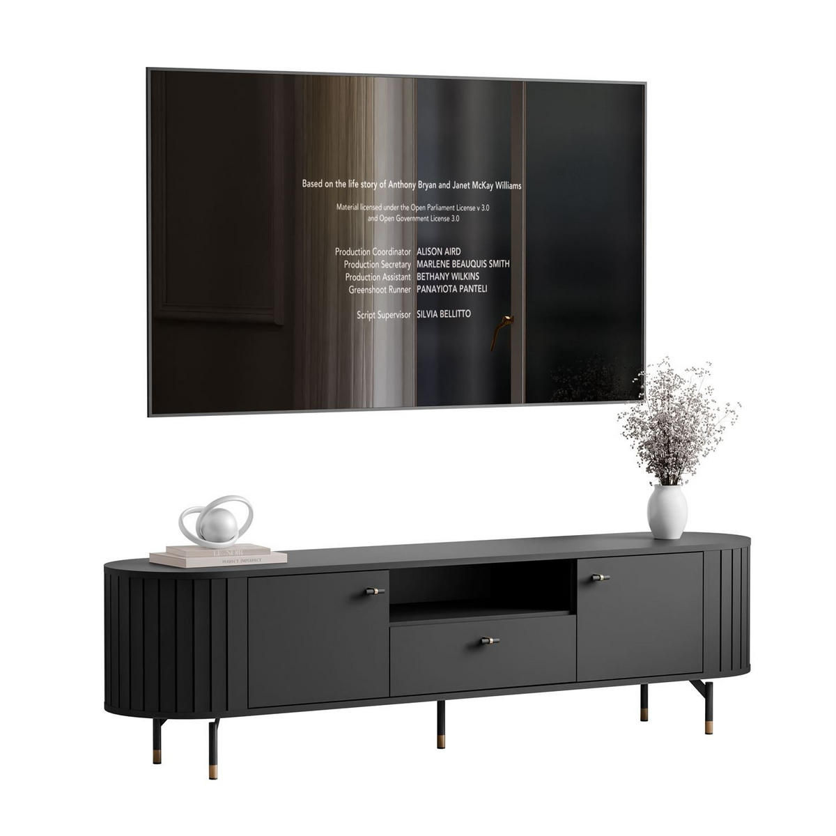 TV-ELEMENT ELODIE mit Schublade Schwarz - Schwarz, Holzwerkstoff (180/49/40cm) - Lookway