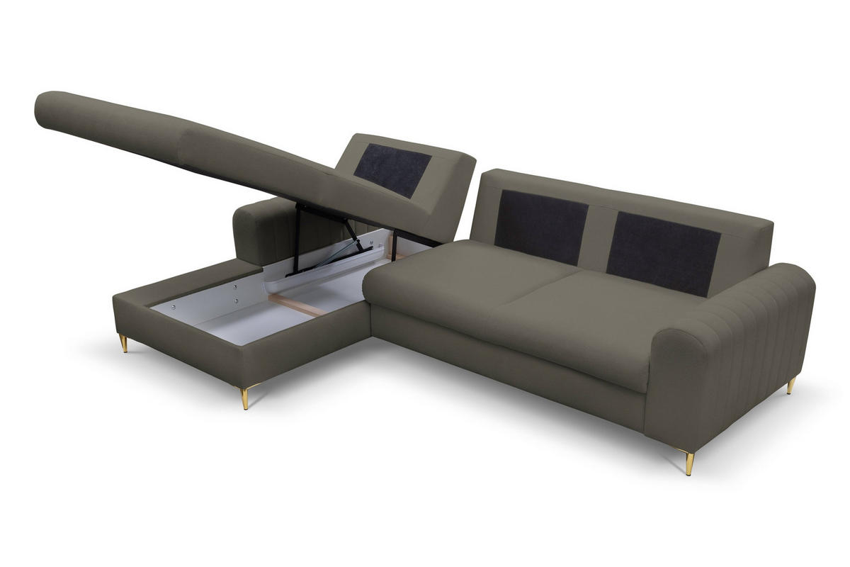 ECKSOFA VERONA L-S Grau Geflochtener Stoff mit Schlaffunktion - Grau, Holz (251/164cm) - MASSENO