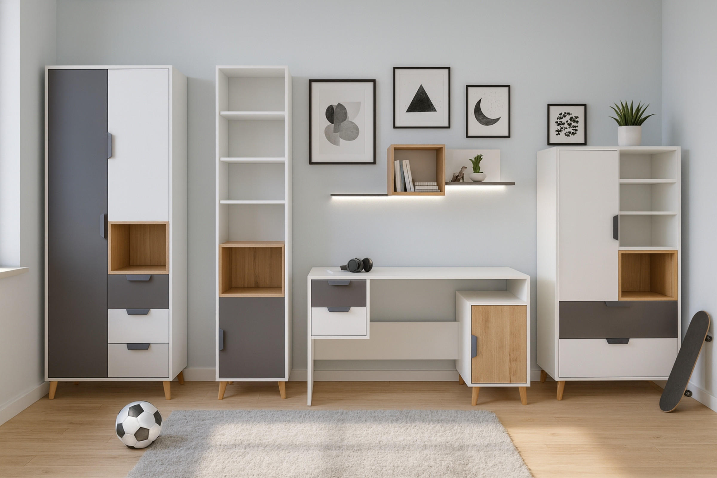 KINDERKOMMODE JUSTIN 05 80 cm breit in Weiß / Graphit / Grau / Eiche - Eichefarben/Graphitfarben, Holzwerkstoff (80/140/40cm) - Deine Möbel 24