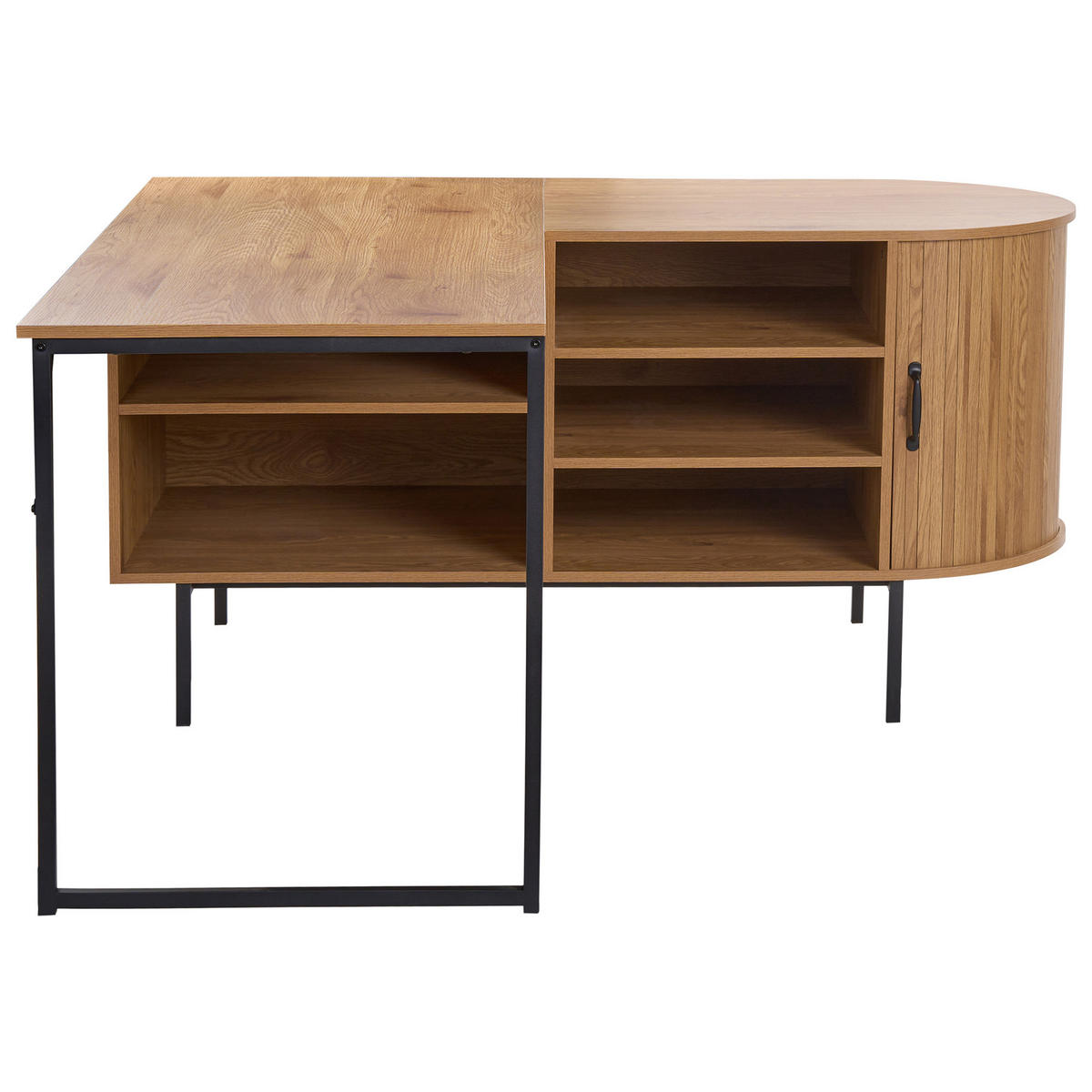 ECKSCHREIBTISCH 140/140 cm Hellbraun Solari - Hellbraun/Schwarz, Holzwerkstoff/Metall (140/140/72cm) - Beliani