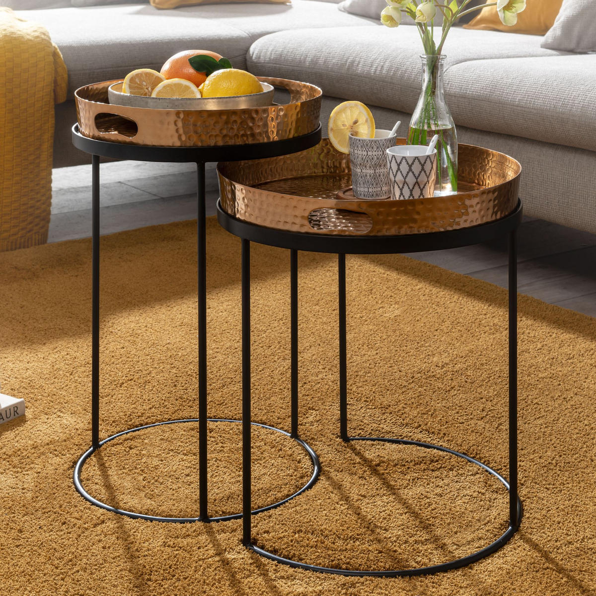 BEISTELLTISCH Aluminium Stahl Hammerstruktur Abnehmbare Platte NERA, Gold 38x38x45 cm - Goldfarben/Schwarz, Metall (38/38/45cm) - KADIMA DESIGN