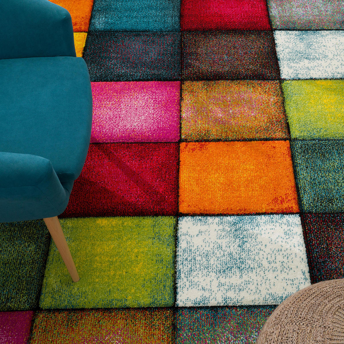 TEPPICH Kurzflor Karos Wohnzimmer schmutzabweisend Mehrfarbig Rechteckig 200x290 - Multicolor, Textil (290/200cm) - KADIMA DESIGN