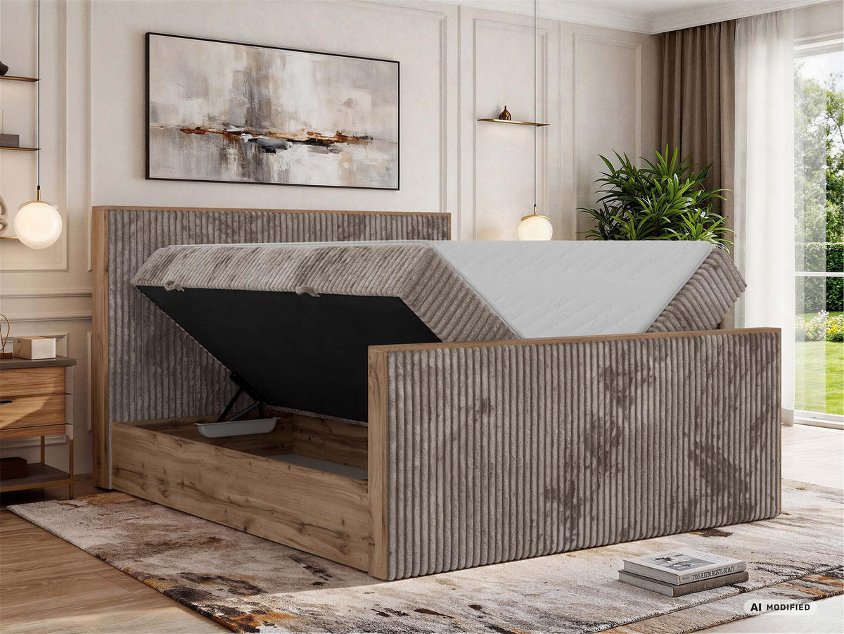 KONTINENTÁLNÍ POSTEL WOOD DUO 180/200 - Světle hnědá Manšestr - Topper T25 - H4 - černá/světle hnědá, textil/plast (180/200cm) - MKS