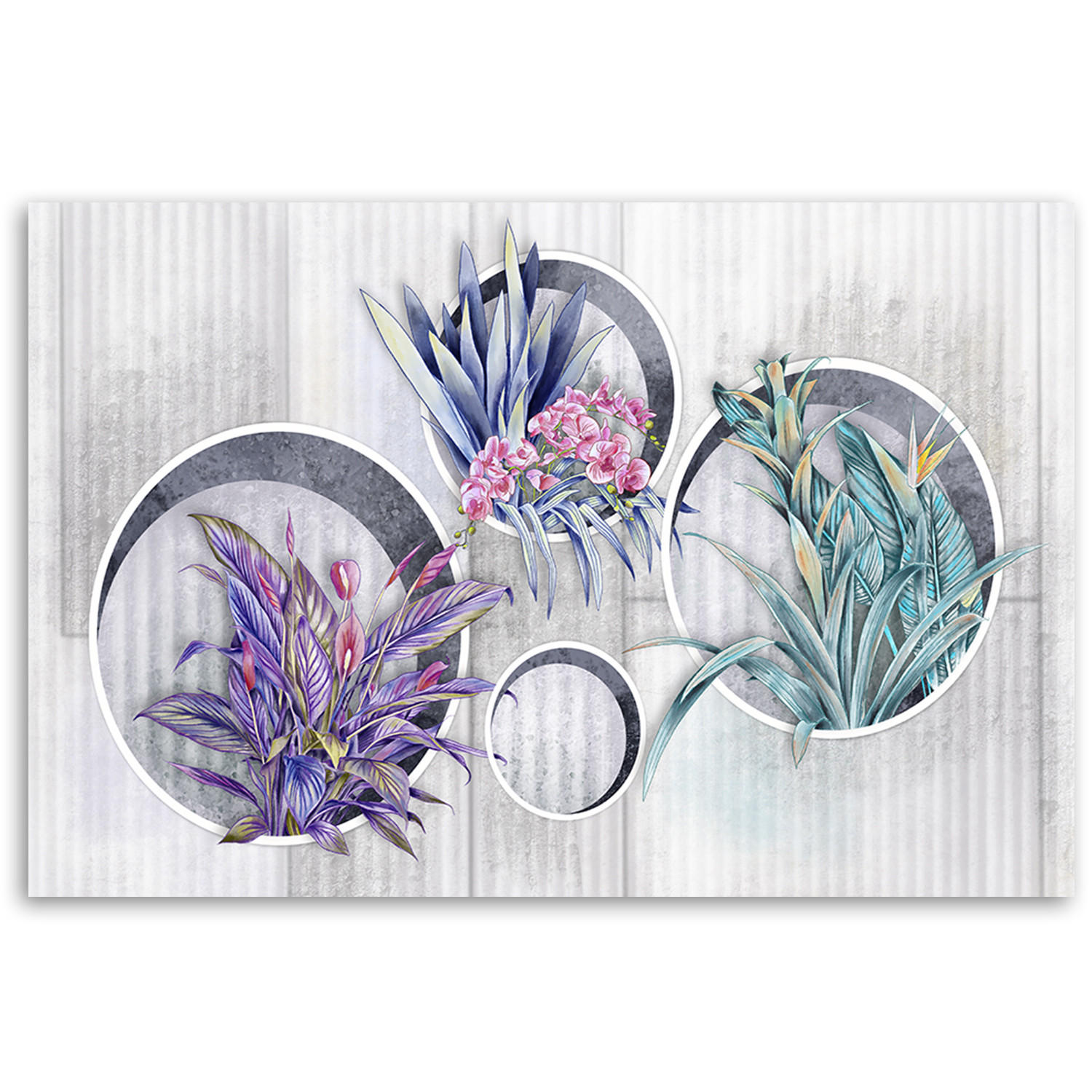 WANDBILD quadratkisten regale mit blumen - Silberfarben, Textil (60/40cm) - Feeby