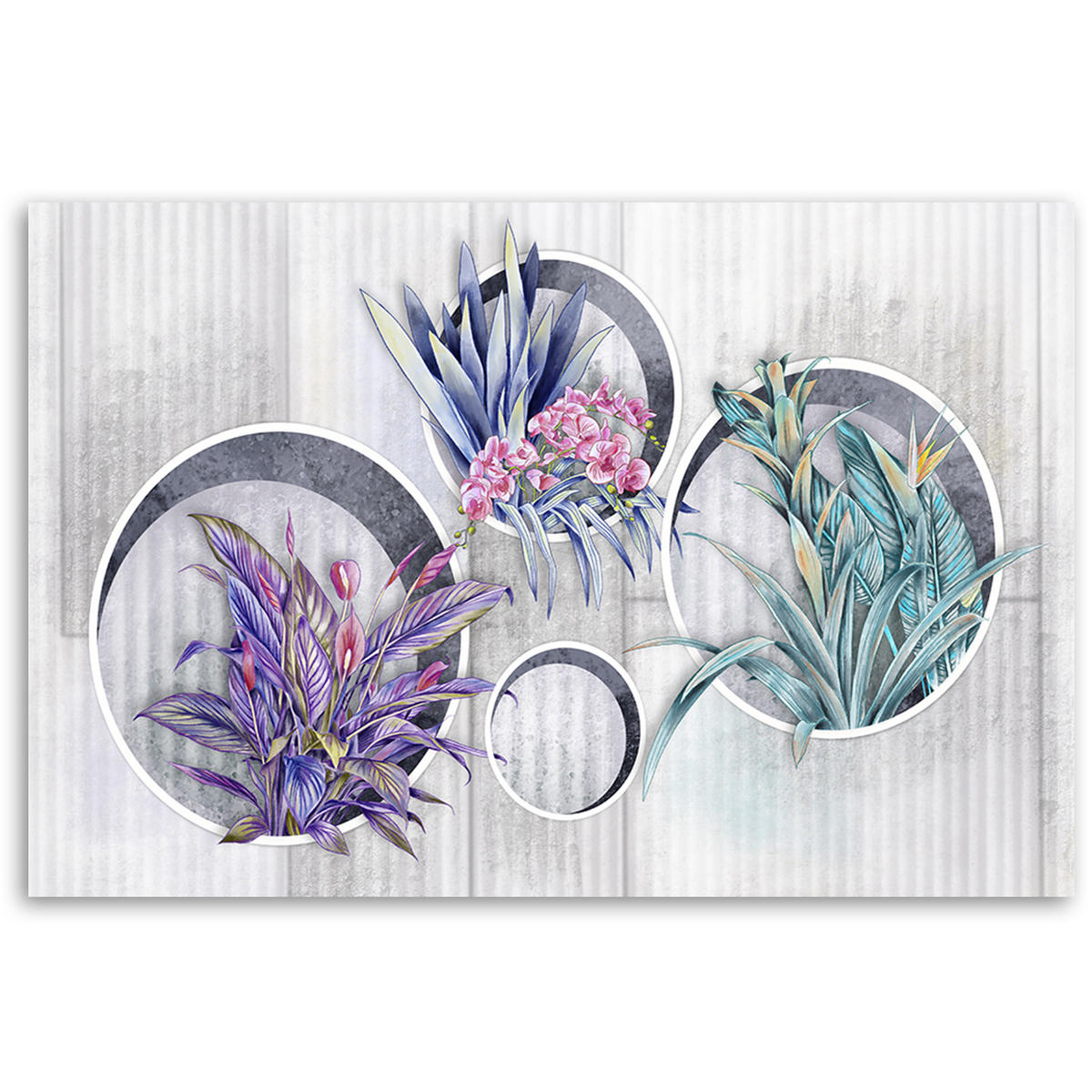 WANDBILD quadratkisten regale mit blumen - Silberfarben, Textil (60/40cm) - Feeby