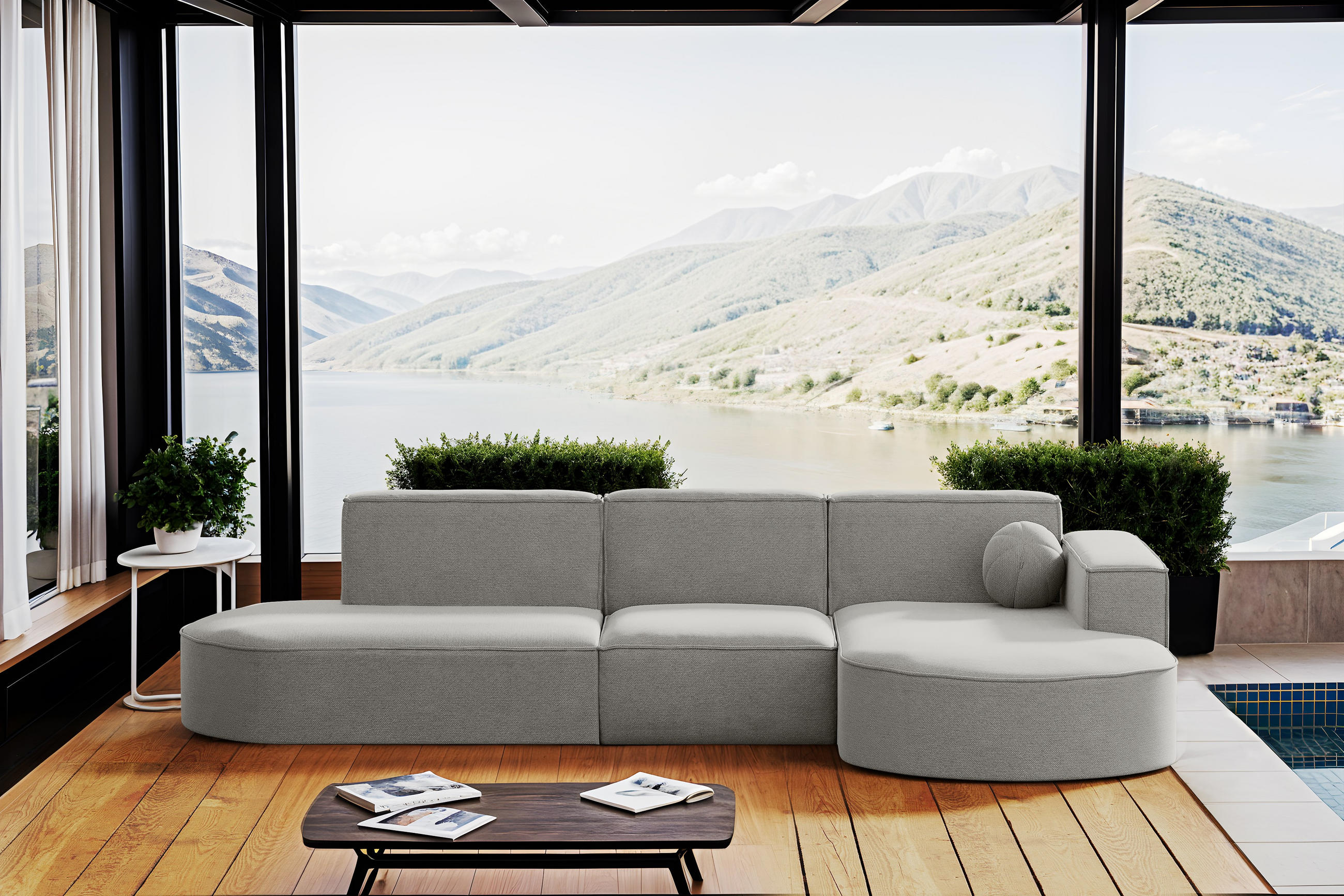 GARTENECKSOFA L-Form Garten Modena L Patio Hellgrau Rechts - Hellgrau, Holz/Textil (296/78/165cm) - Kaiser Möbel