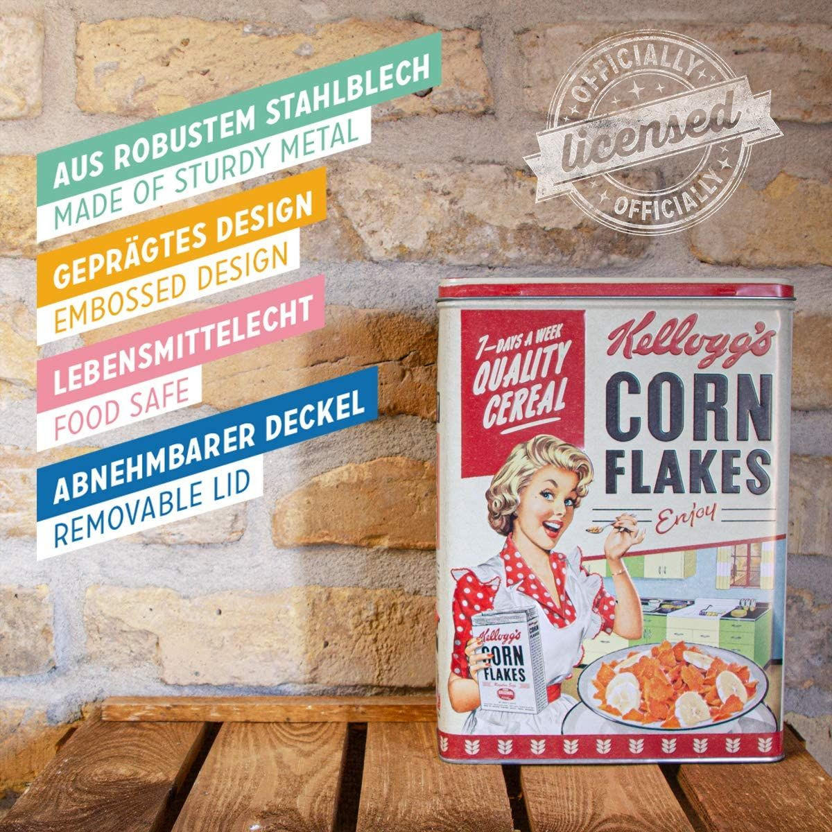 VORRATSDOSE XL Kellogg's Kellogg's Corn Flakes Quality Cereal - Multicolor, Metall (19/26/8cm) - Nostalgic-Art