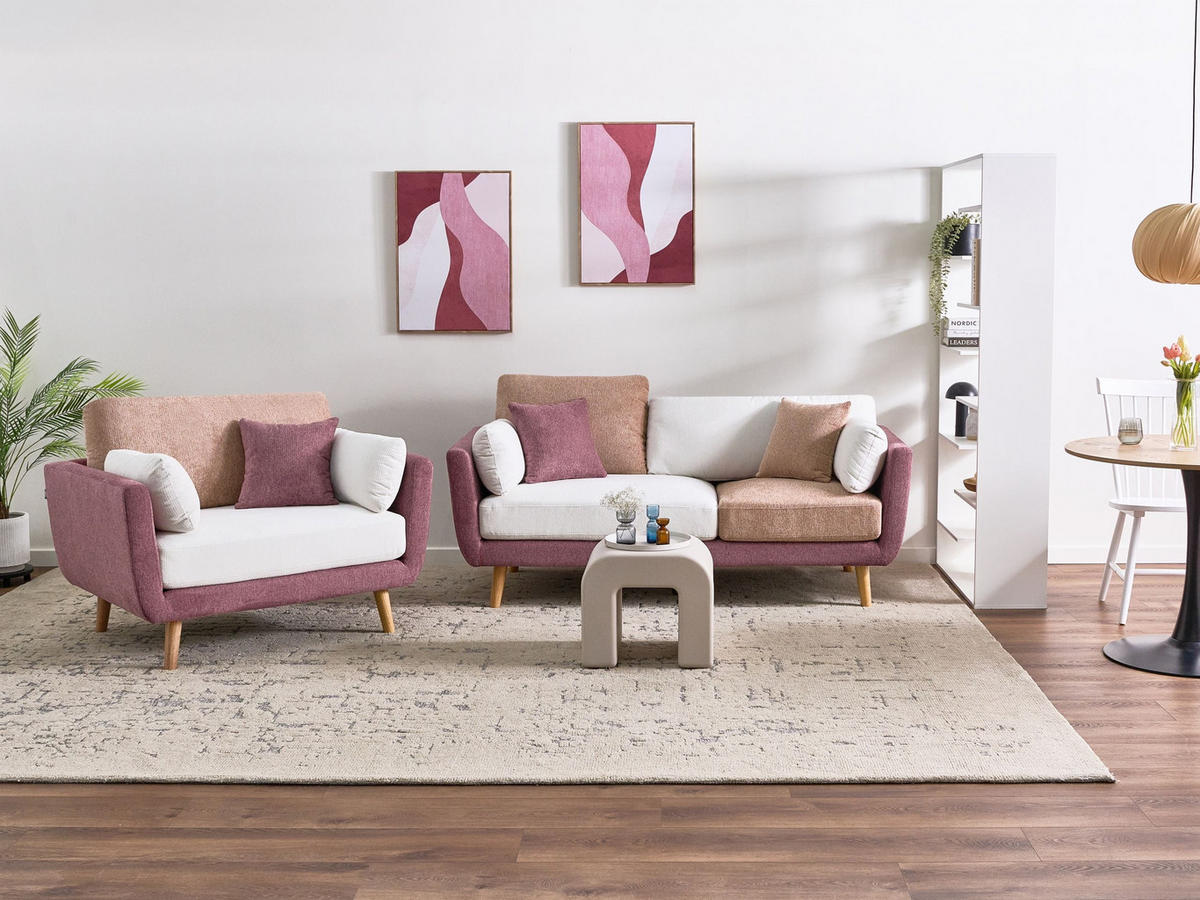 SOFA-SET 4-Sitzer Stoff Rosa Bolga - Pink/Weiß, Textil (185/89/83cm) - Beliani