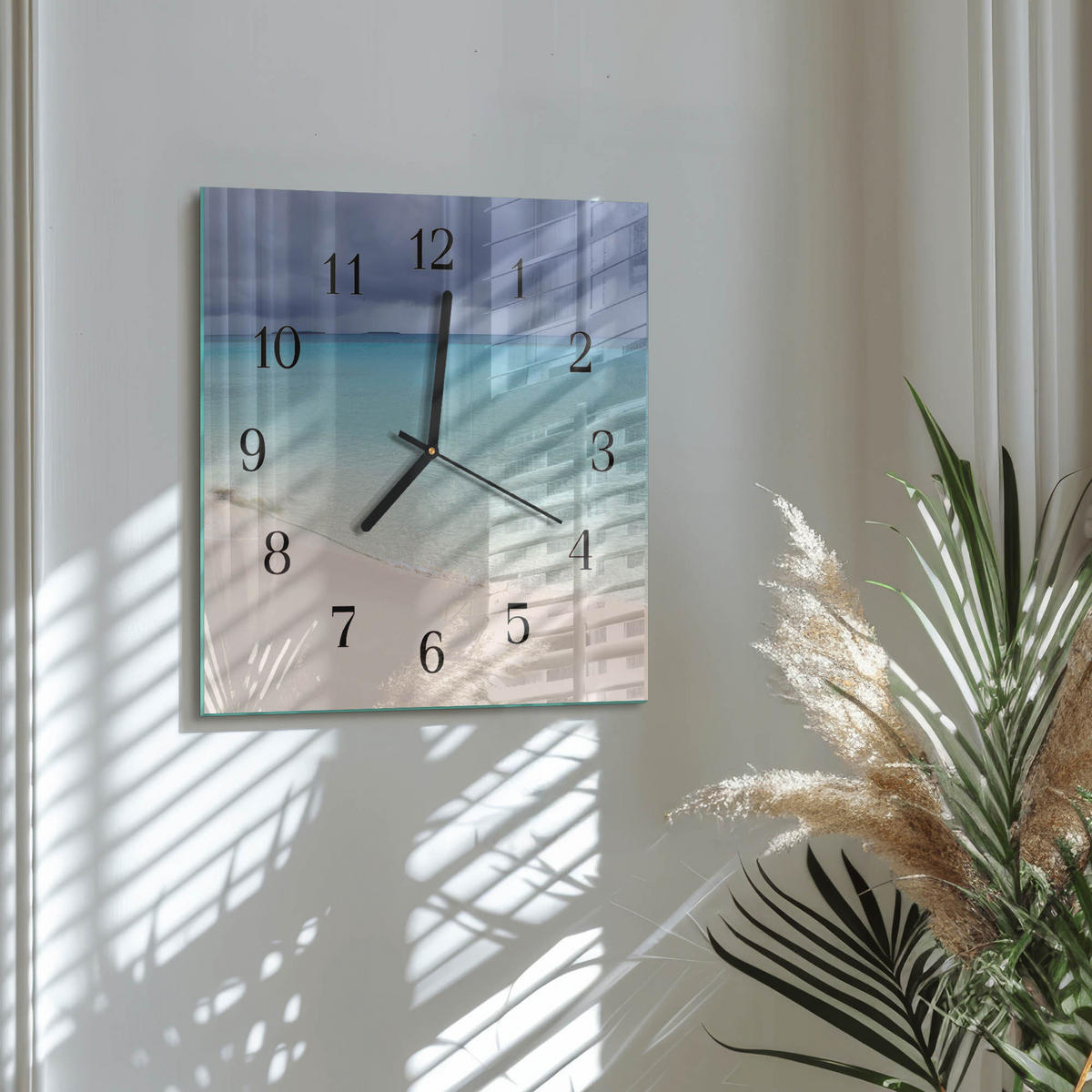 WANDUHR 30x30 cm - Strand - Blau, Glas (30/30/0.4cm) - TULUP
