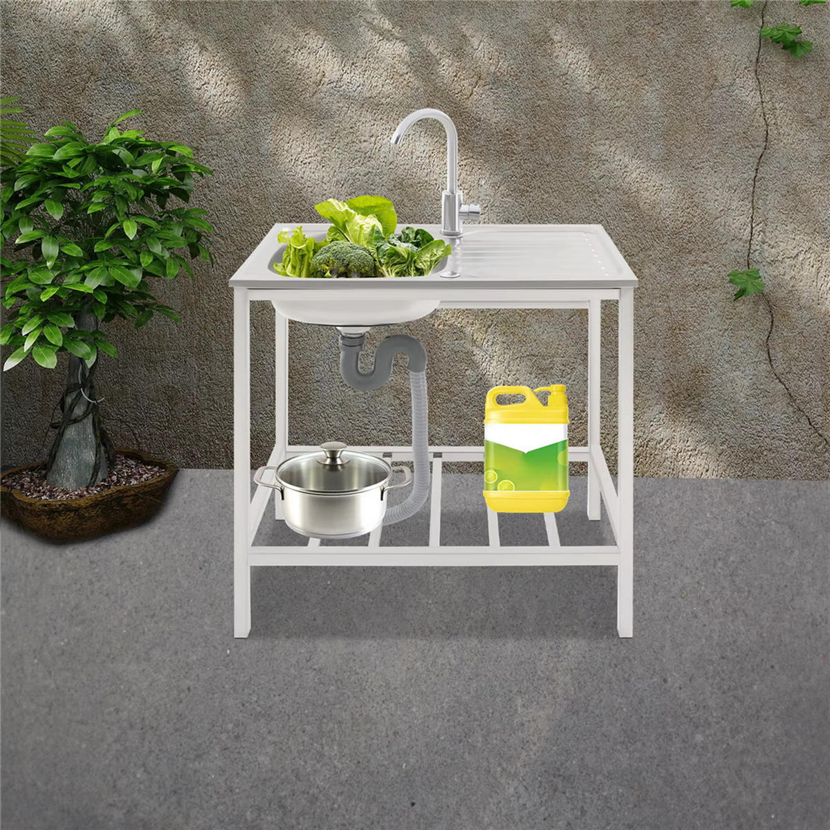 OUTDOORKÜCHE Edelstahl Spüle mit Arbeitsfläche + Wasserhahn - Silberfarben, Metall - Kaket