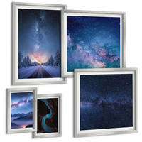 BILDER SET 5er Set - 50x50 cm & 20x30 cm & 40x60 cm Silberner Rahmen - Herbstliche Naturlandschaften - Silberfarben, Kunststoff (40/60cm) - TULUP
