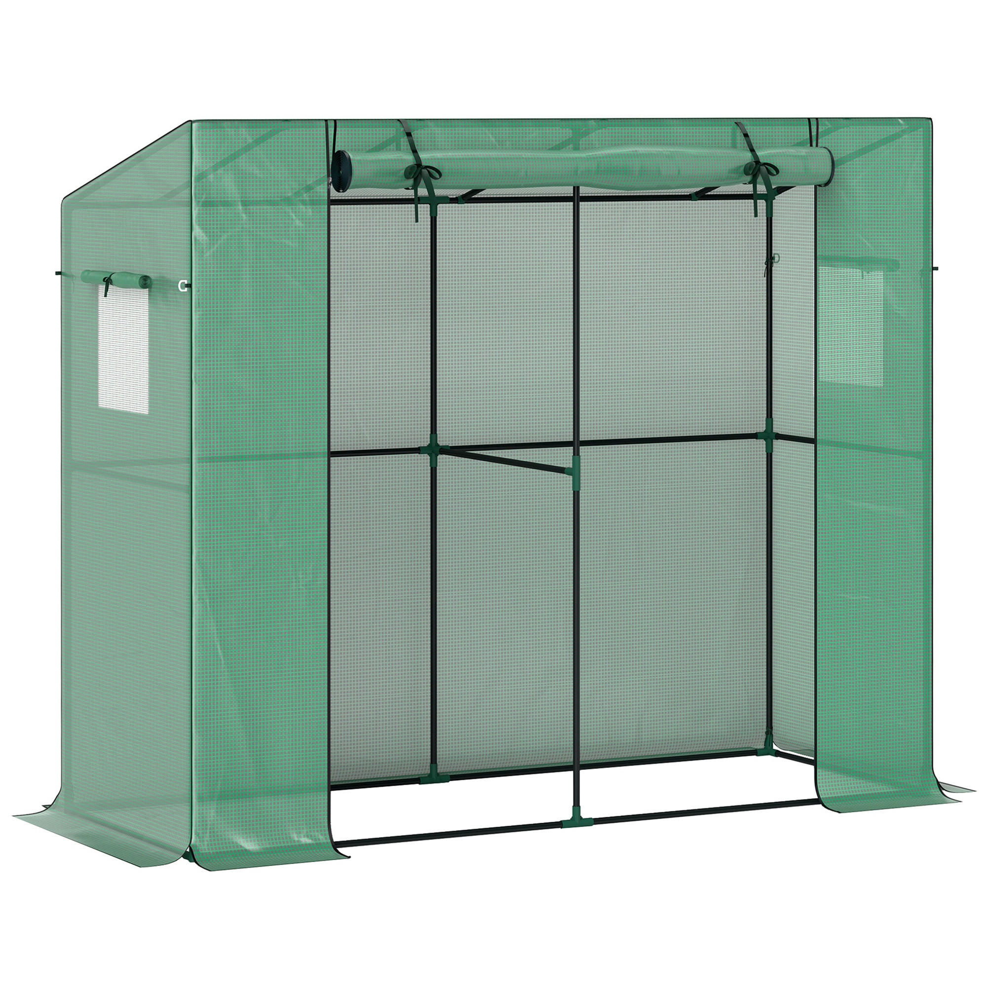 MINI-GEWÄCHSHAUS, Netzfenster, UV-beständig, Rolltür, Anlehn, Setzlinge, Grün - Multicolor, Kunststoff (200/170/76cm) - FORIOUS