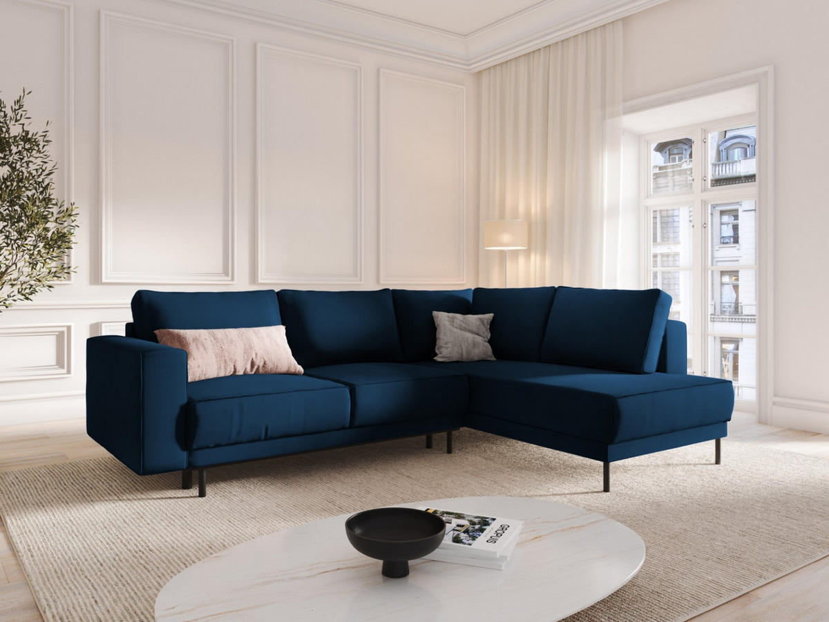 AUSKLAPPBARES-ECKSOFA rechts Caro aus Samt königsblau 5 Sitzplätze - Blau, Textil (187/247cm) - Micadoni
