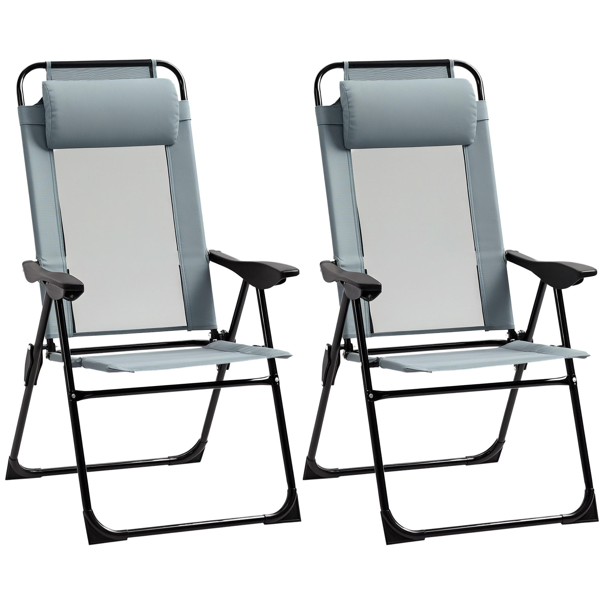 KLAPPSTÜHLE DE-06934 2er-Set, wetterfest mit 5-fach verstellbarer Rückenlehne Grau - Grau, Textil/Metall (70/109/62cm) - ComfortXL