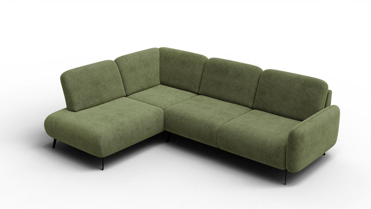 ECKSOFA FEBE 5-Sitzer links, olivgrün - Schwarz/Olivgrün, Holz/Textil (271/190cm) - Courtois Laville