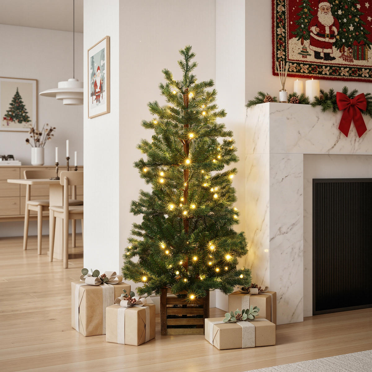 WEIHNACHTSBAUM 120 cm mit Beleuchtung, 537 PE-/PVC-Spitzen, 100 LEDs - Grün, Kunststoff (120cm) - Hometopia