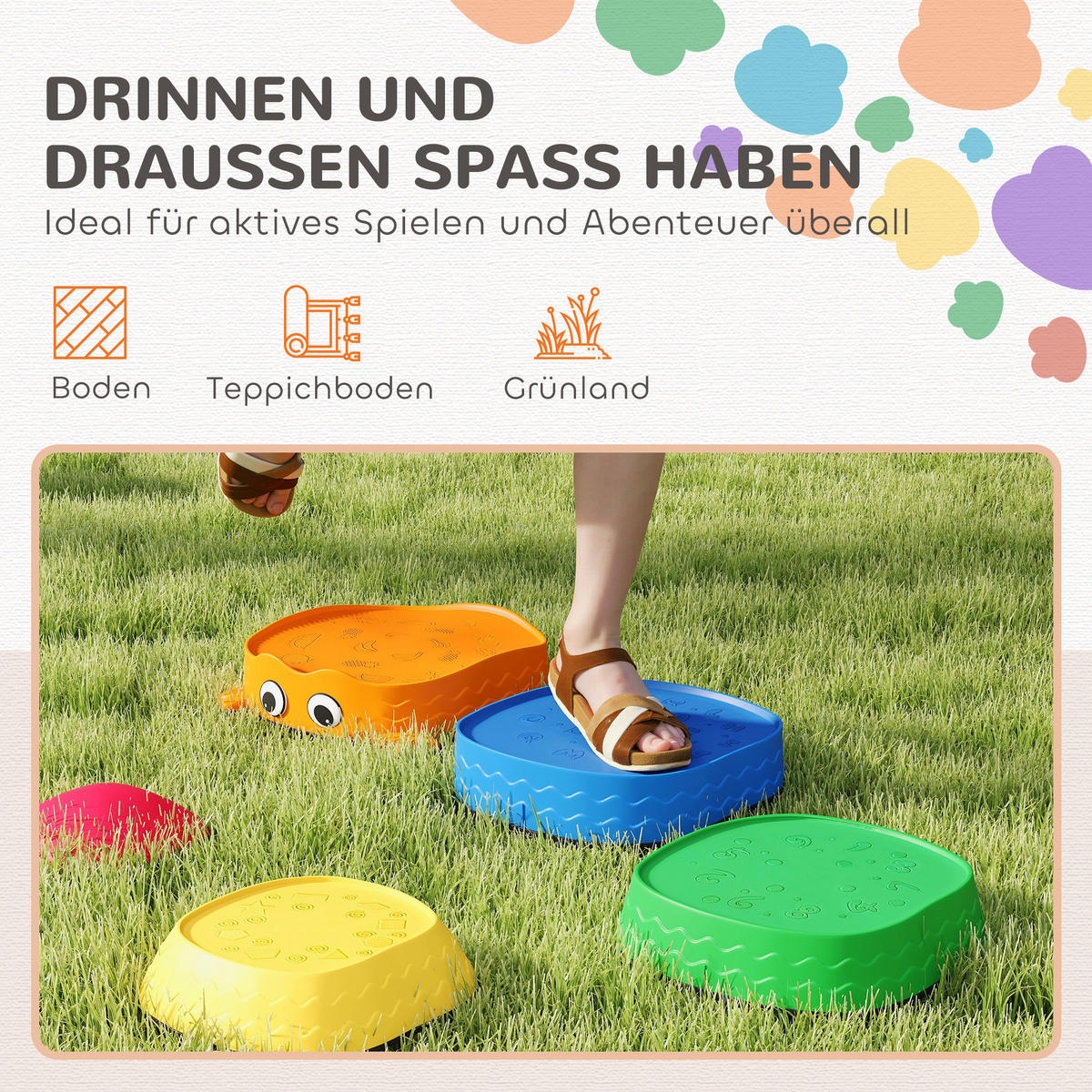 BALANCIERSTEINE für Kinder, Rutschfest Trittsteine zum Balancieren & Stapeln - Multicolor, Kunststoff (33.5/28/33.5cm) - AIYAPLAY