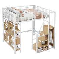 HOCHBETT 140/200 cm Weiß mit Stauraumtreppe - Weiß, Metall (140/200cm) - MIVRAY