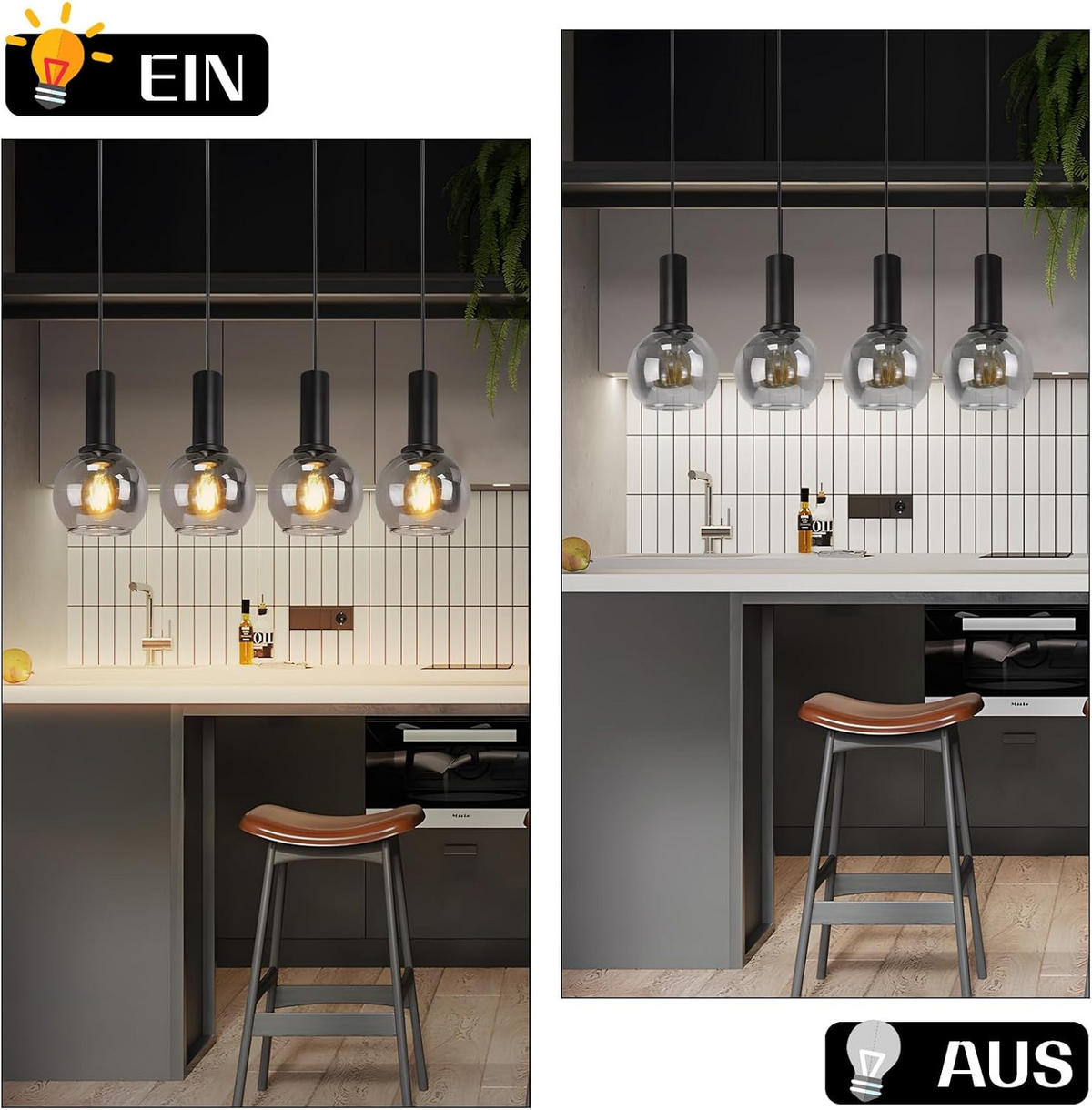 HÄNGELEUCHTE Krenq 55/13/145 cm - Schwarz, Glas/Metall (55/13/145cm) - ZMH