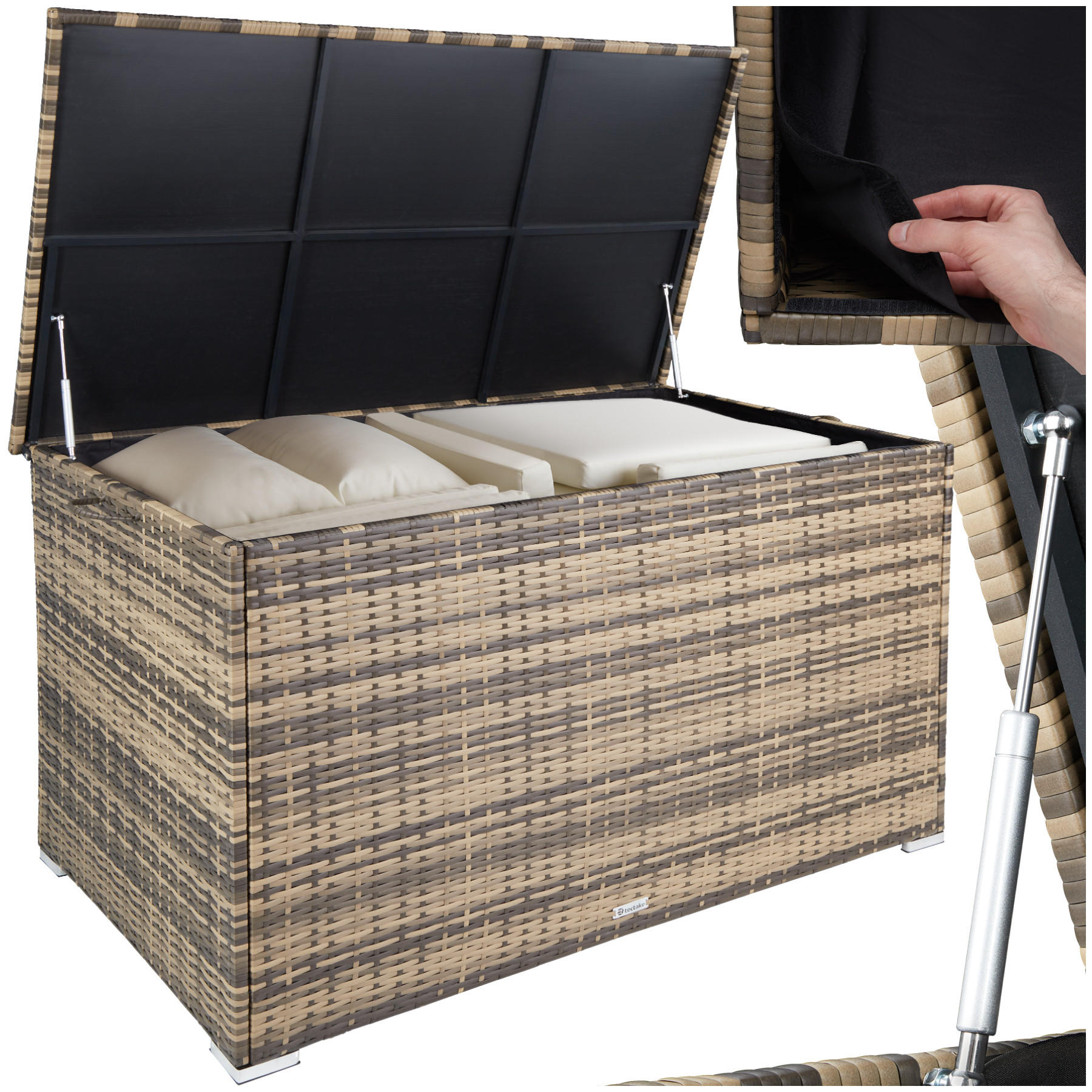 AUFLAGENBOX Oslo,145 x 82,5 x 79,5 cm,natur - Naturfarben, Kunststoff (82.5/79.5/145cm) - tectake