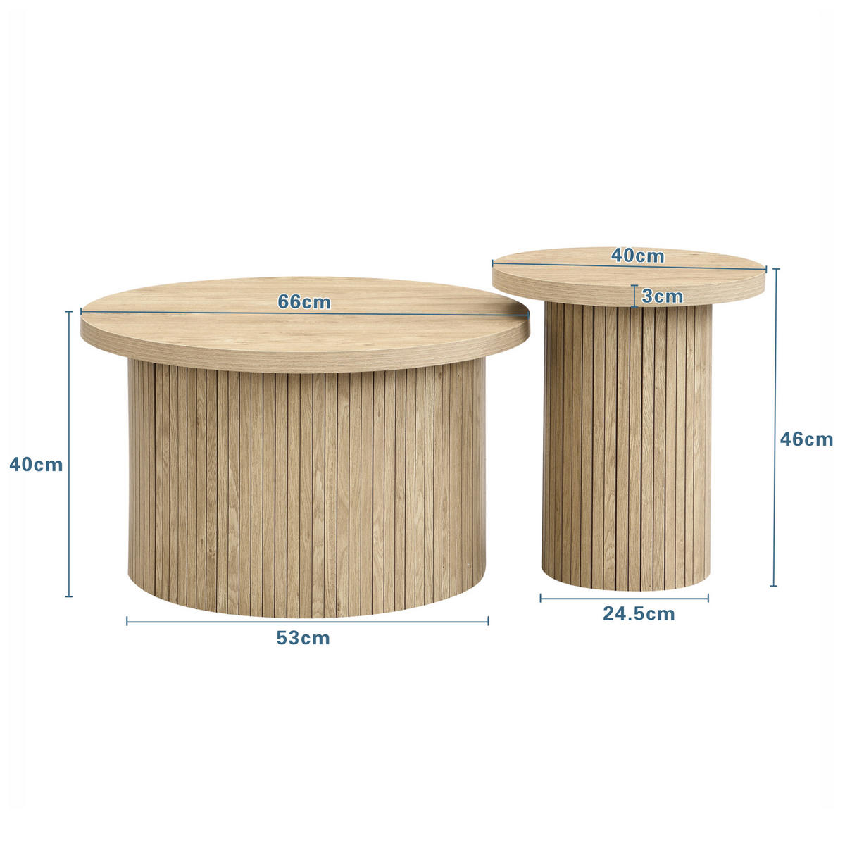 KLUBSKA miza iz MDF, komplet 66/40 in 40/46 cm, naravna - naravne barve, leseni material (66/66/40cm) - BEAOK