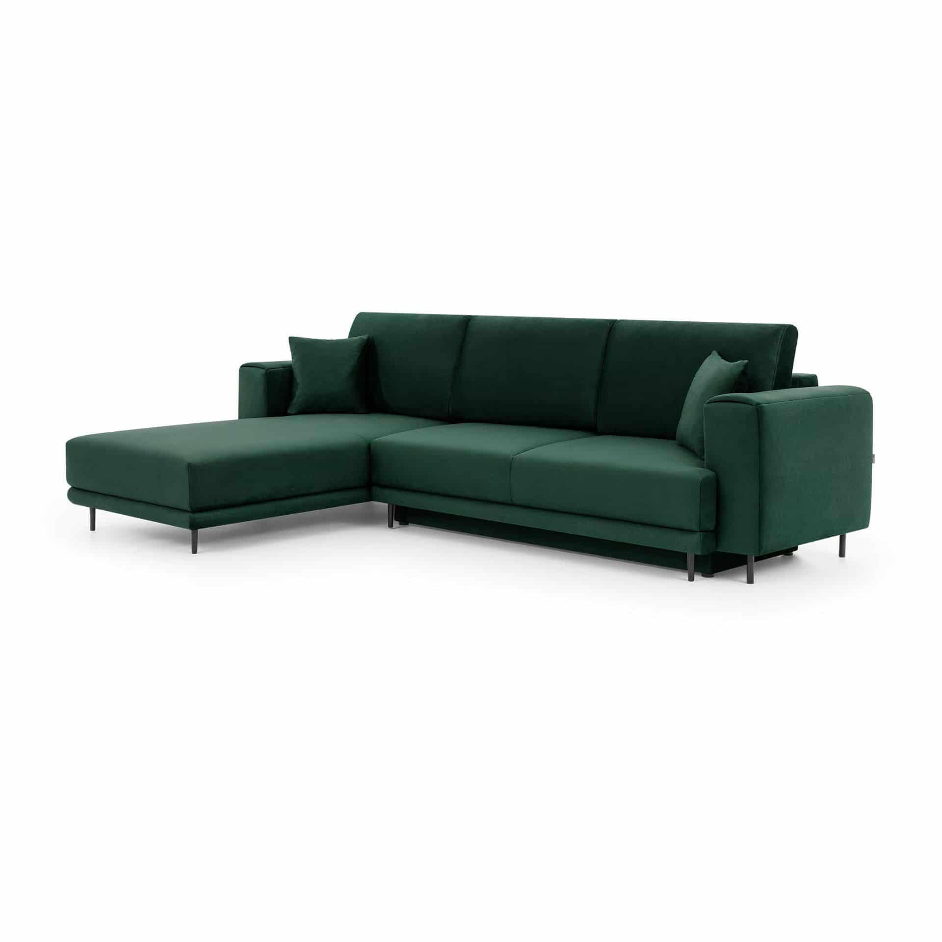 ECKSOFA mit Schlaffunktion und Bettkasten, Loco-Stoff - Dunkelgrün/Schwarz, Textil/Metall (289/190cm) - Eltap