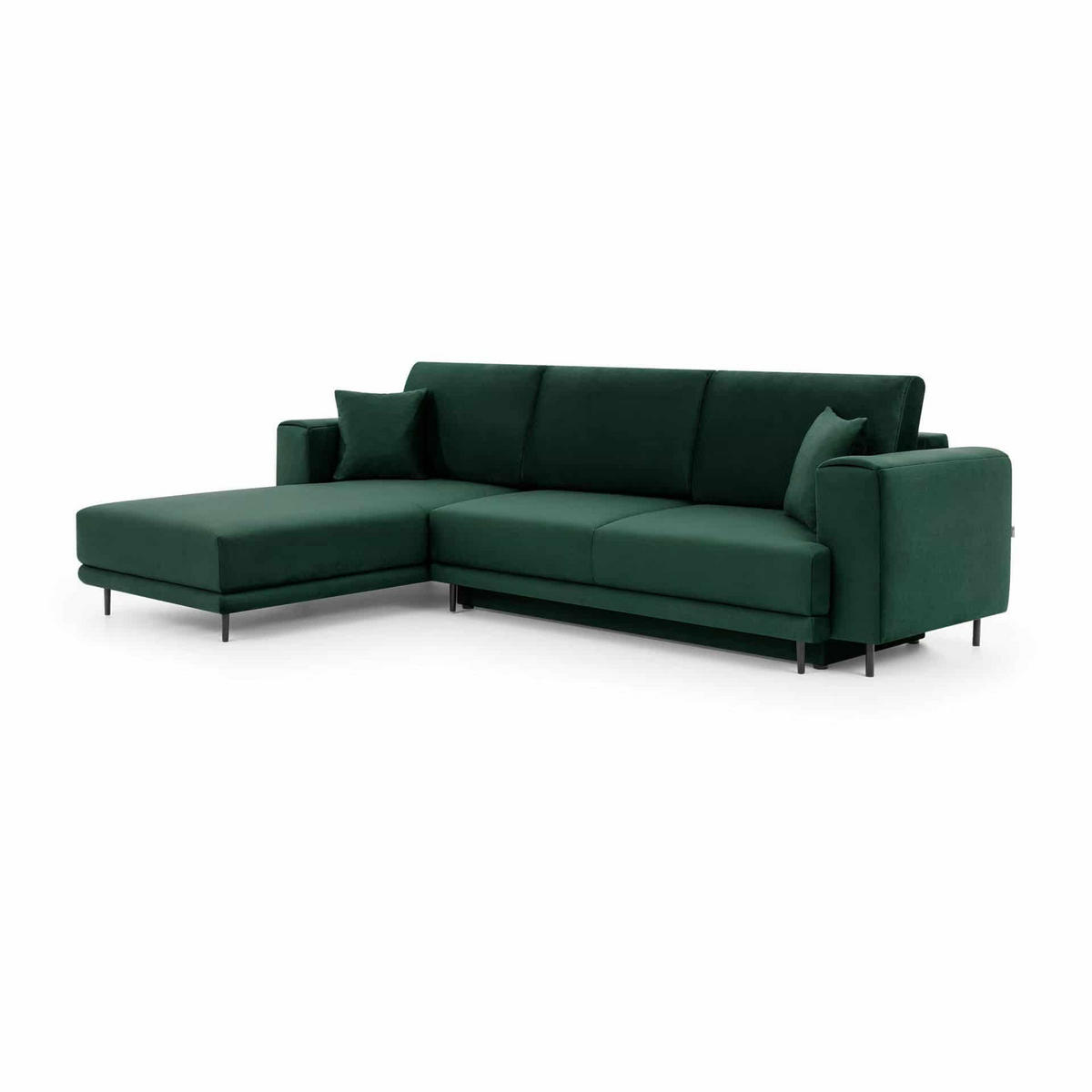 ECKSOFA mit Schlaffunktion und Bettkasten, Loco-Stoff - Dunkelgrün/Schwarz, Textil/Metall (289/190cm) - Eltap