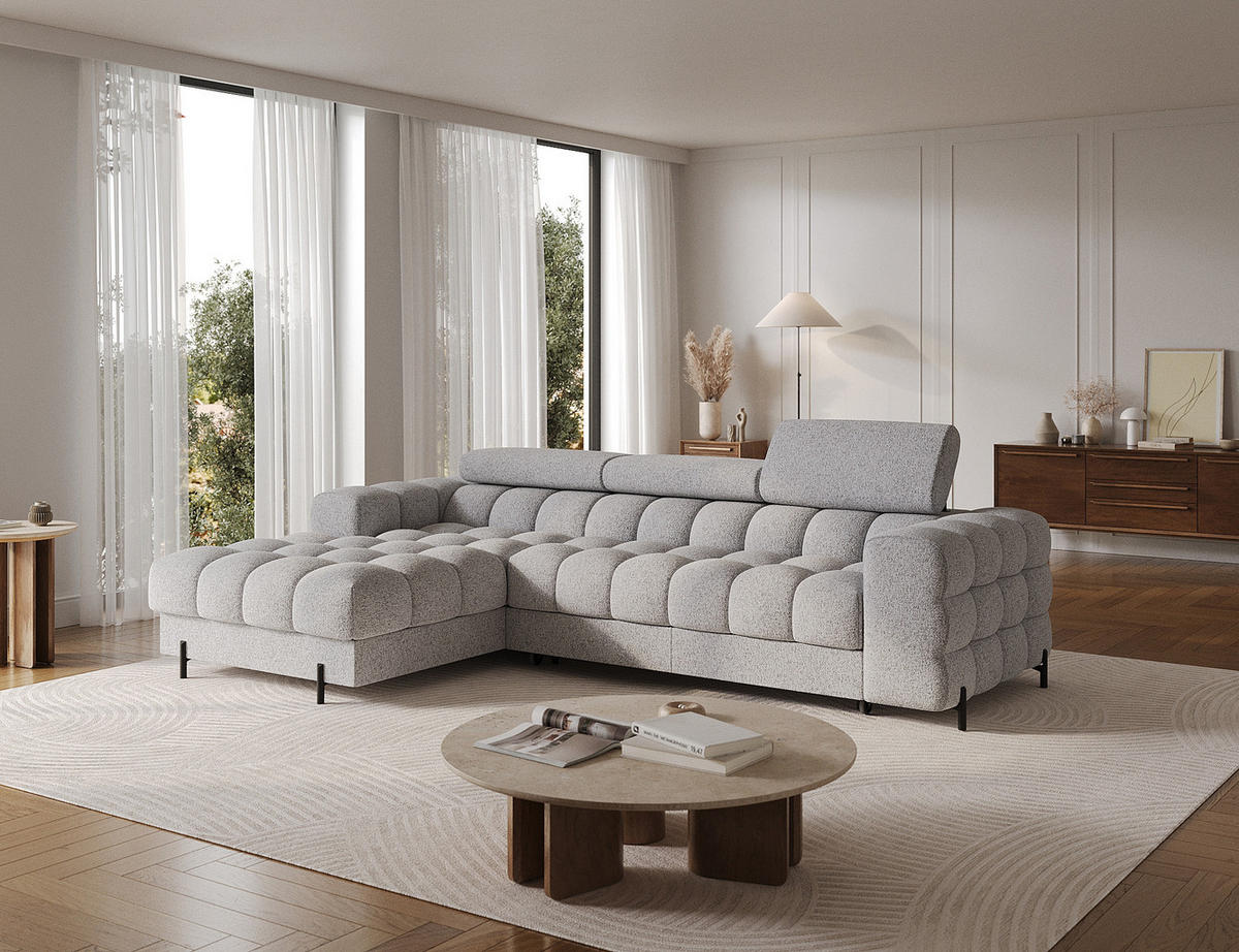 ECKSOFA FELRO mit Schlaffunktion, Bettkasten & verstellbaren Kopfstützen – Modernes Premium-Ecksofa in L-Form - Grau, Kunststoff (285/181cm) - Wohnideebilder