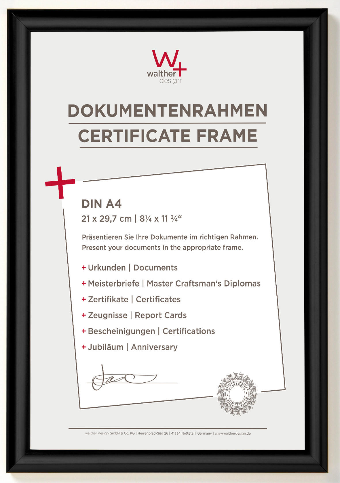 BILDERRAHMEN TrendstyleKst.Rahmen 21x29,7 cm Schwarz - Schwarz, Kunststoff (23.8/32.8/1.7cm) - walther design