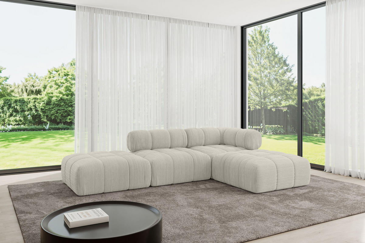 ECKSOFA modulares Sofa Kerru-L1 - 285x190x70 cm Creme Cord - Hellgrau/Creme, Holzwerkstoff/Textil (285/190cm) - ALTDECOR