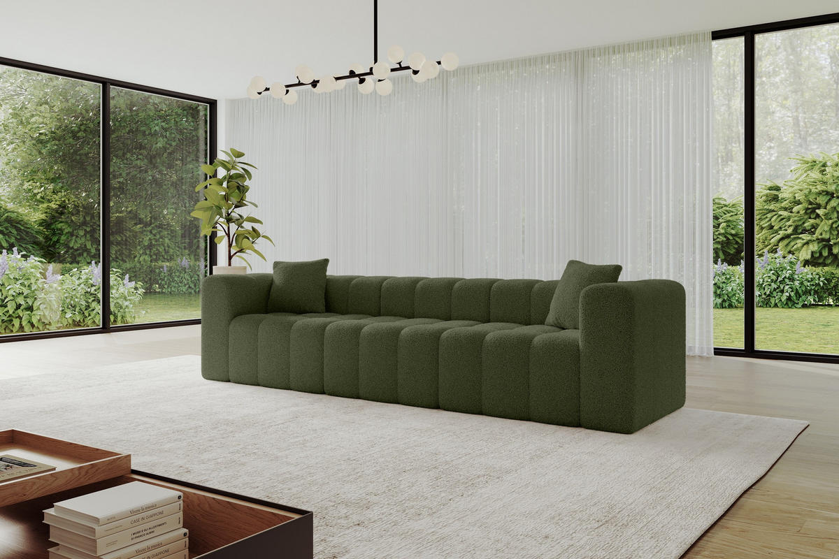 POHOVKA 3-MÍSTNÁ DONY-3 315x90x71 cm Zelená Buklé - černá/zelená barva, kompozitní dřevo/textil (315/71/90cm) - ALTDECOR