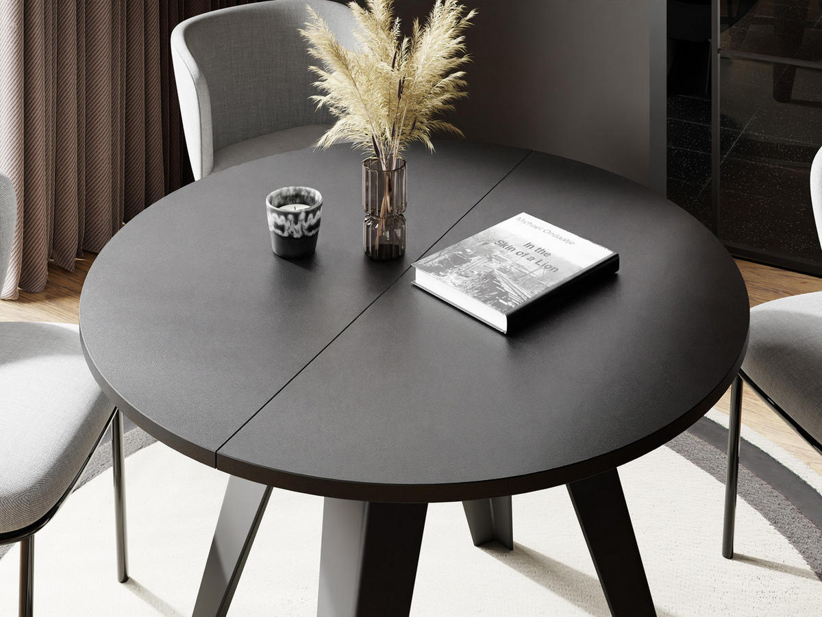 ESSTISCH Glory runder ausziehbarer, Schwarz 100-140/100/76 cm - Schwarz, Holzwerkstoff/Metall (100/100/76cm) - WFL GROUP