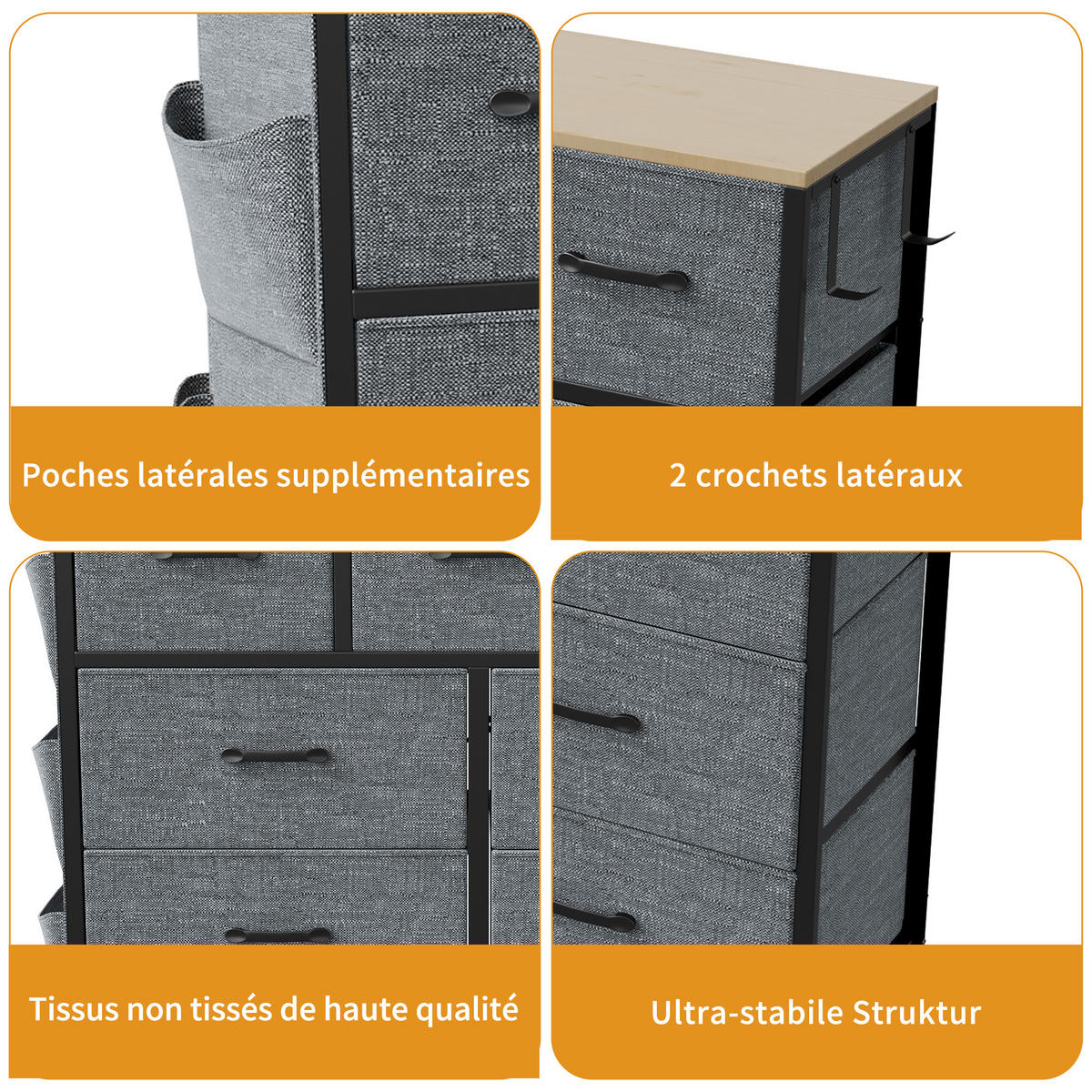 STOFFKOMMODE 9 Schubladen Vliesstoff leicht praktisch - Schwarz, Holzwerkstoff (30/100/98.8cm) - SHOPENTRA