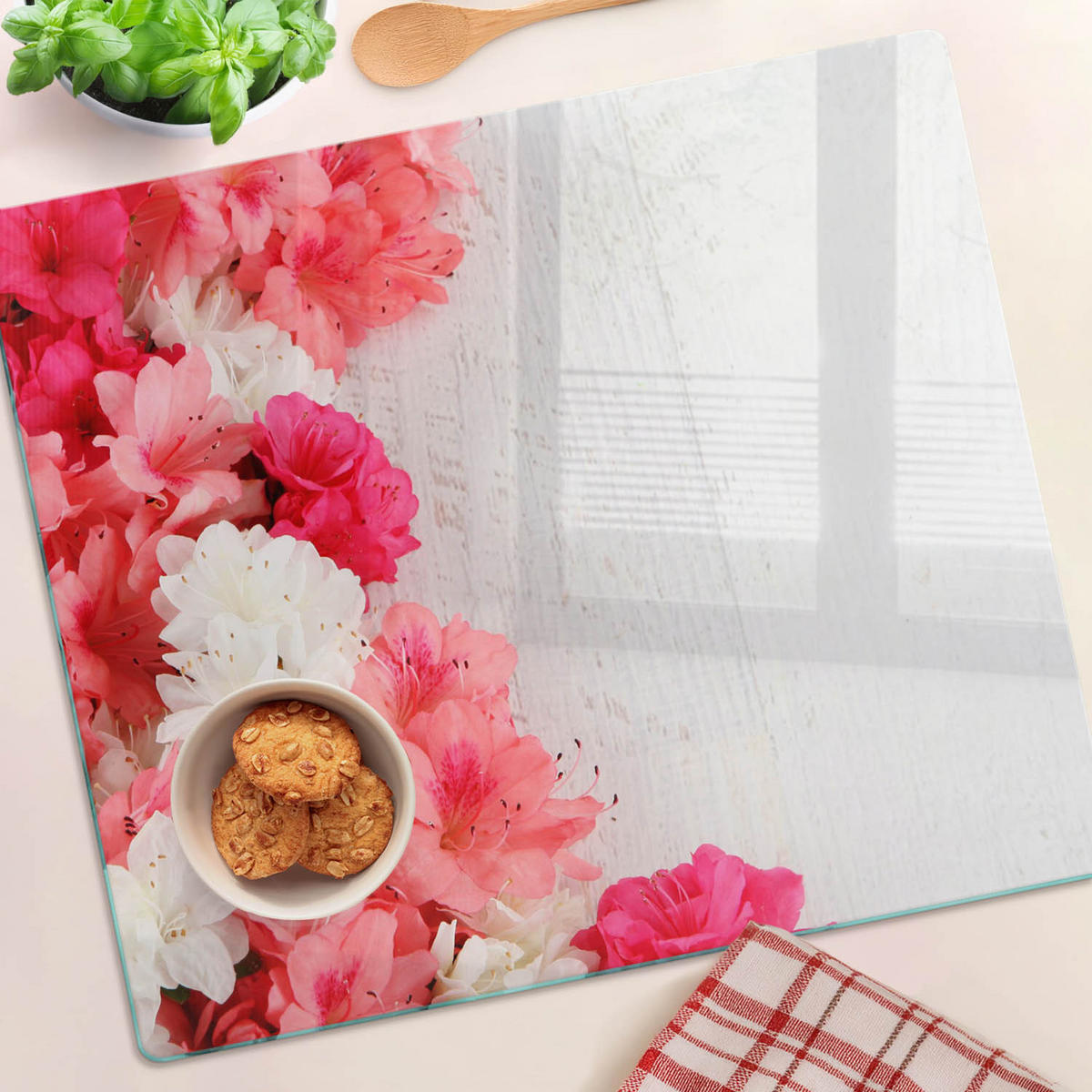 GLASPLATTE 60x52 cm Blumen - Pink, Glas (60/0.4/52cm) - TULUP