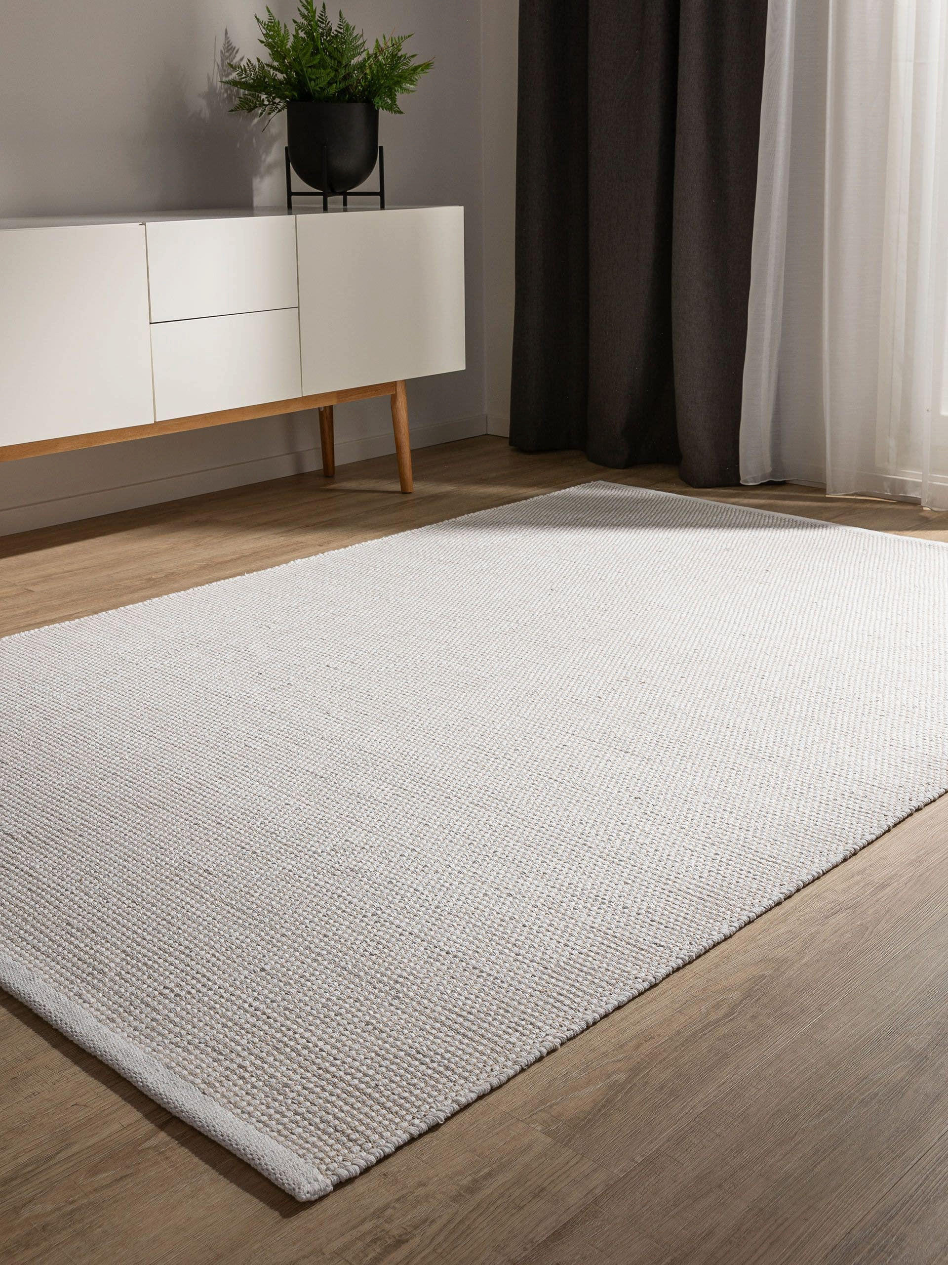 Thumbnail - benuta Baumwollteppich, Weiß, Textil, Uni, Rechteckig, 200x290 cm, Oeko-Tex® Standard 100, für Fußbodenheizung geeignet,...