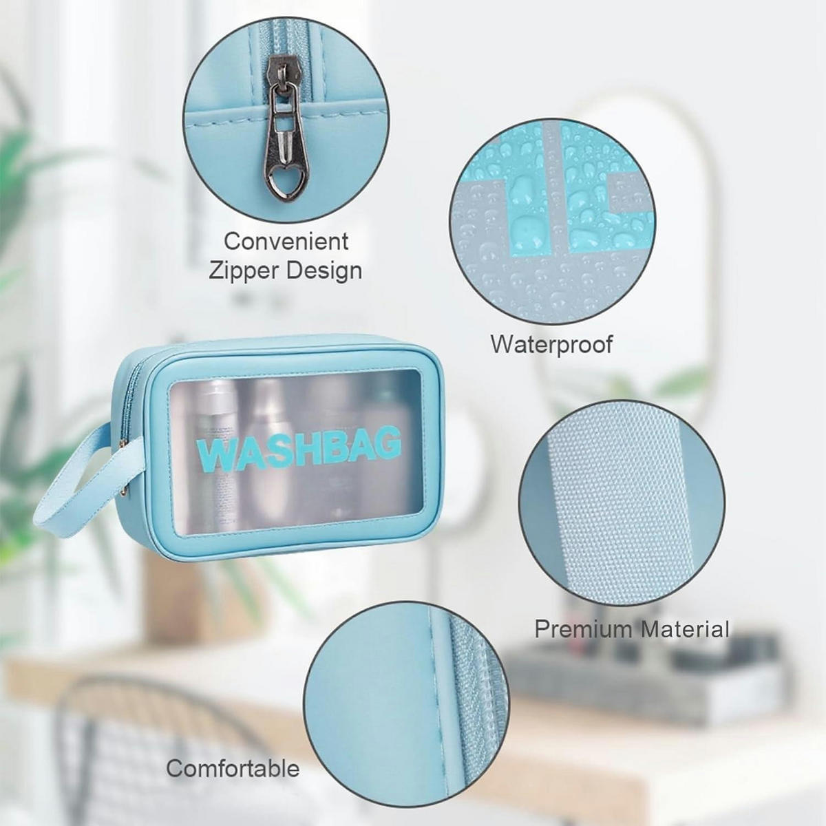 KULTURBEUTEL Set 3-teilig Transparent Blau - Blau, Kunststoff (10/21/30cm)