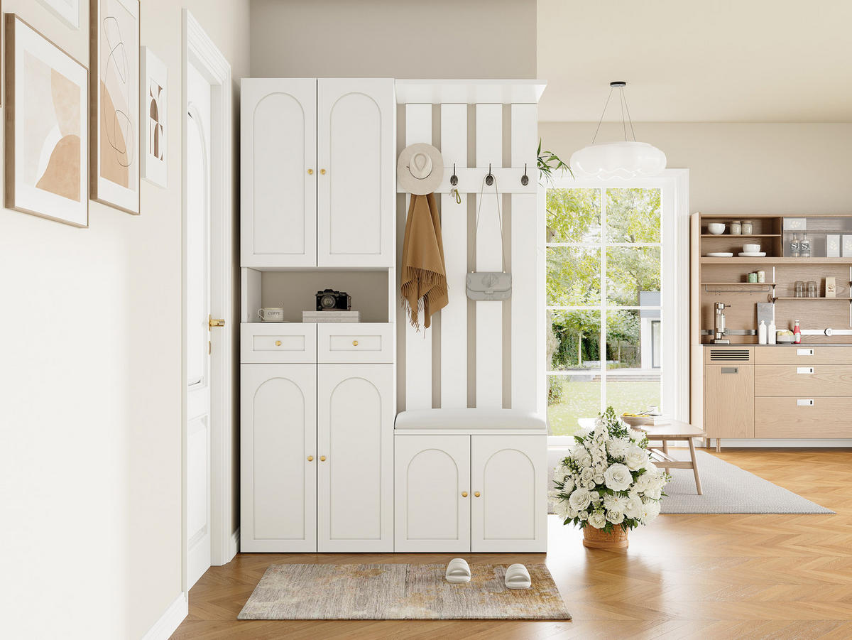 GARDEROBE, Spanplatte (Material), mit Türen und Schubladen (Funktionen), 110/37/180 cm, Weiß - Weiß, Holzwerkstoff (110/180/37cm) - Redom