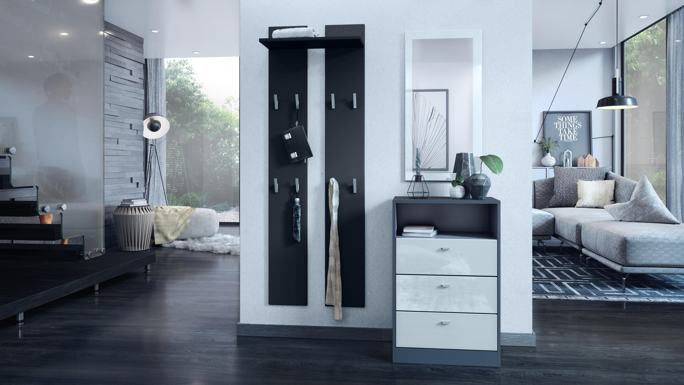 GARDEROBENPANEEL Wandpaneel Schwarz matt - Schwarz, Holzwerkstoff (57/170/20cm) - Vladon
