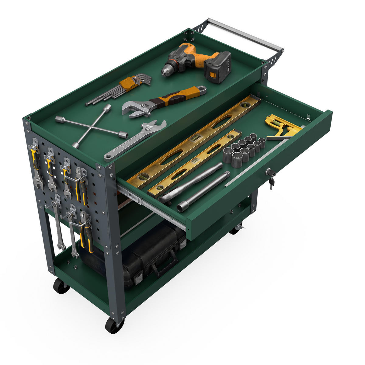 WERKSTATT-WERKZEUGWAGEN FRED 80x80x38 cm - Grün, Metall (80/80/38cm)
