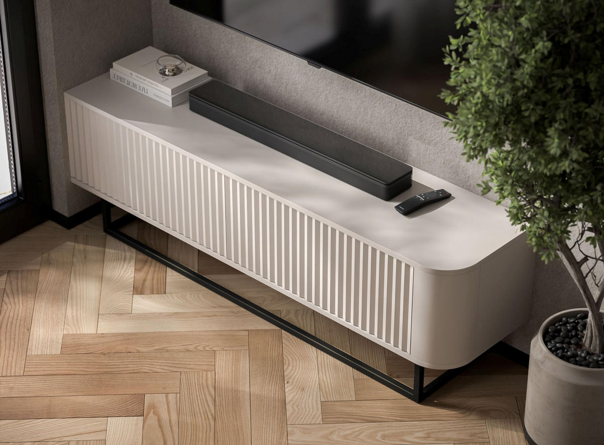 TV STOLÍK Aurora kašmírový matný 140 cm s kovovým rámom - čierna/kašmírová, kov/kompozitné drevo (140/44/35cm) - Meble Lindner