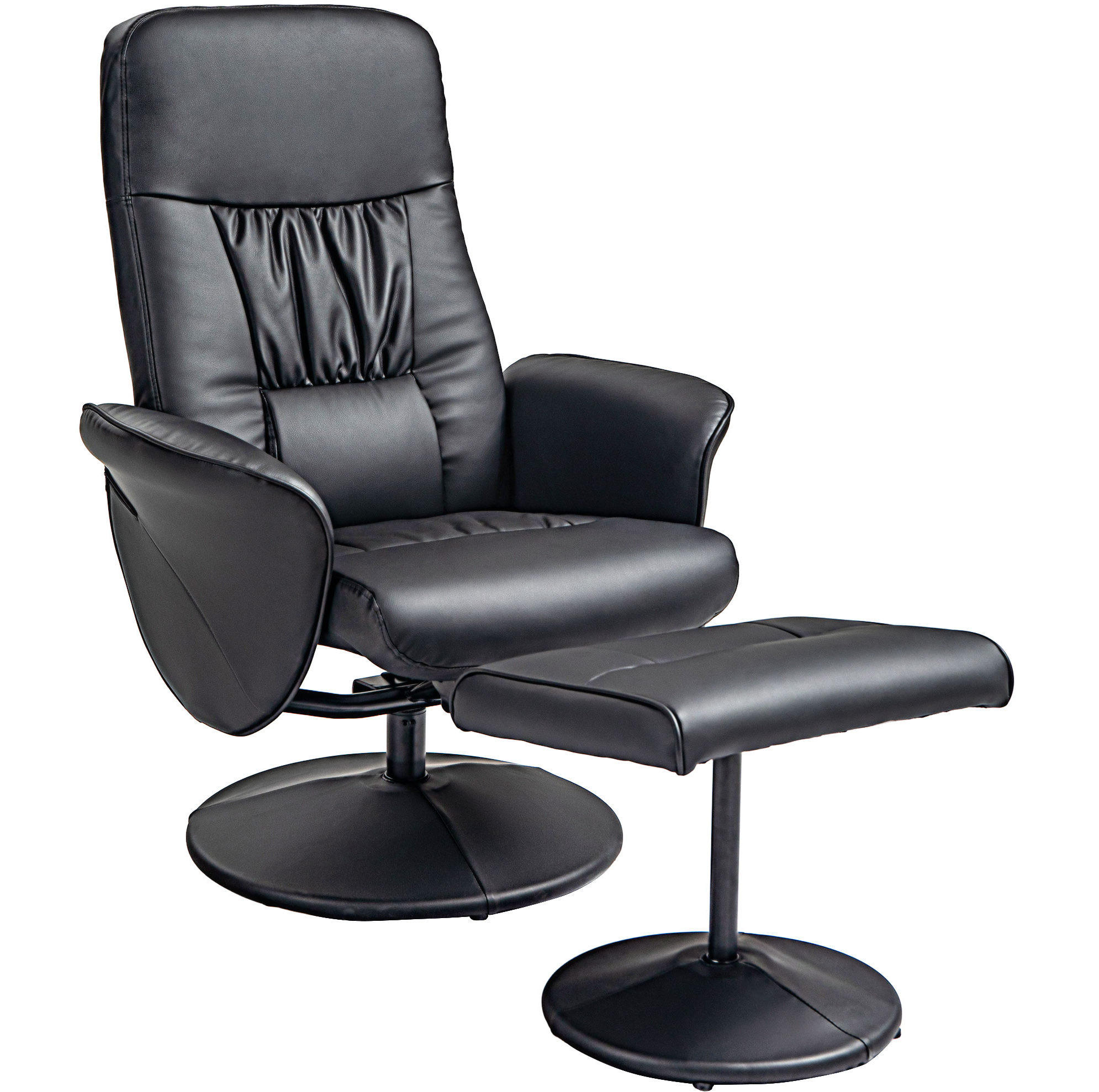 RELAXSESSEL mit Ottomane Kunstleder Liegefunktion bis 145° 76/81/101 cm Schwarz - Schwarz, Metall (81/101/76cm) - Redom
