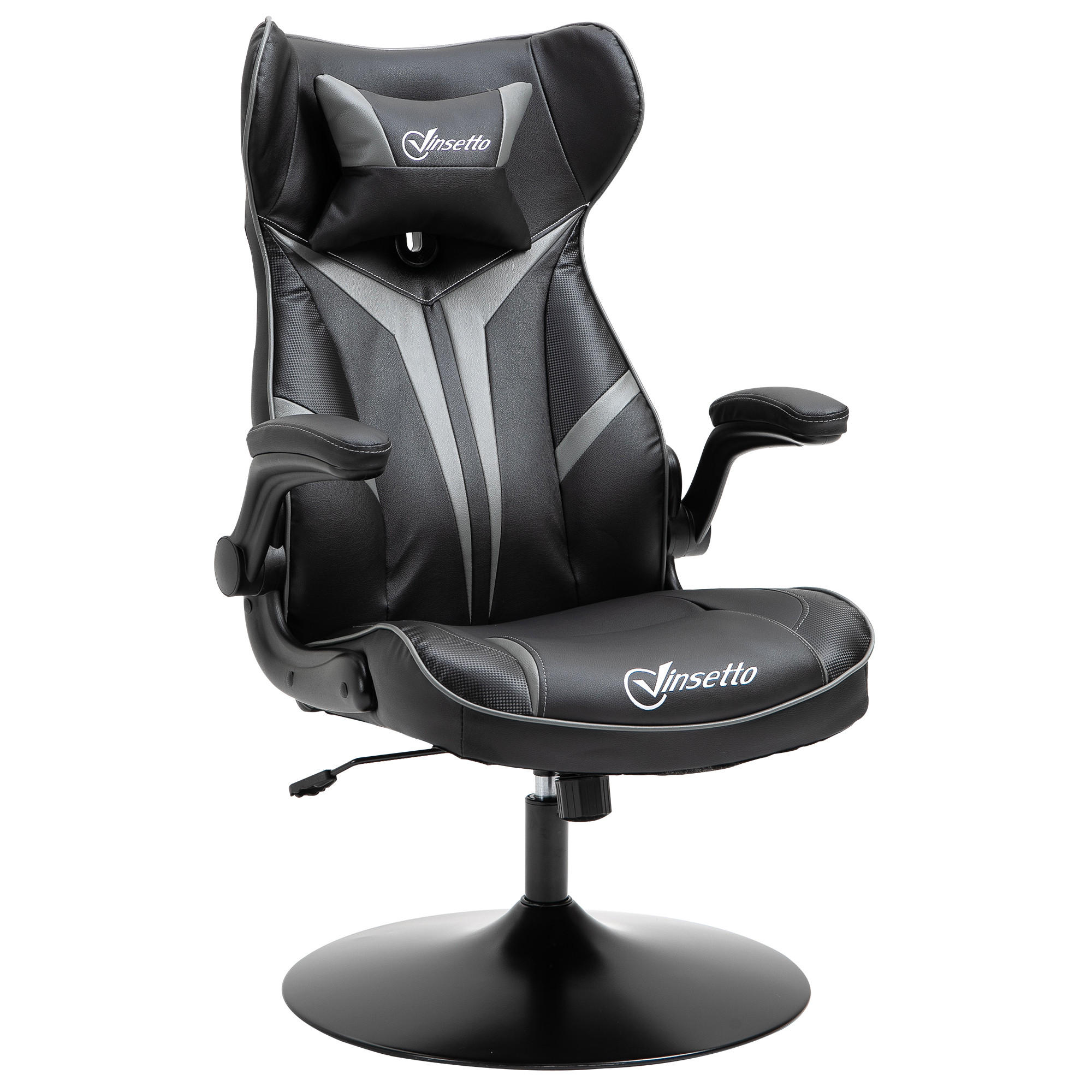 GAMING Stuhl, Drehstuhl, Schwarz+Grau - Silberfarben/Schwarz, Metall (70/112/67cm) - Vinsetto