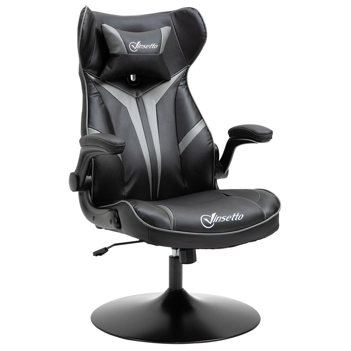 GAMING Stuhl, Drehstuhl, Schwarz+Grau - Silberfarben/Schwarz, Metall (70/112/67cm) - Vinsetto