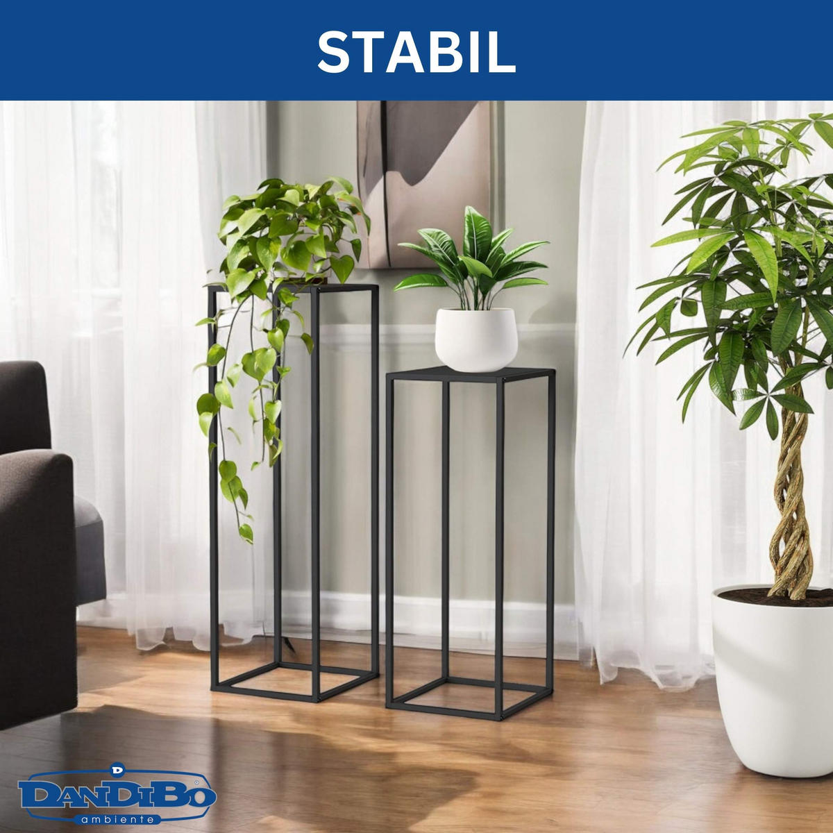 BLUMENHOCKER 2er Set Metall Schwarz 80–100 cm - Schwarz, Metall (33/90/5cm) - DanDiBo