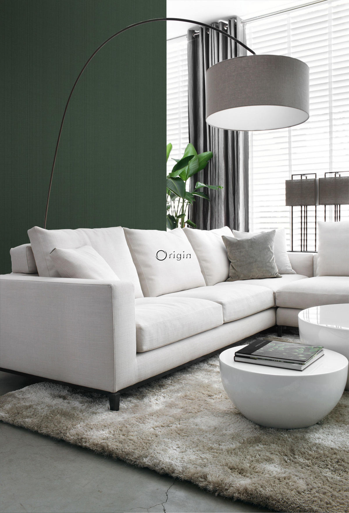 TAPETE Gewebeoptik 53 cm x 10.05 m - Grün, Papier (53/1000cm) - Origin Wallcoverings